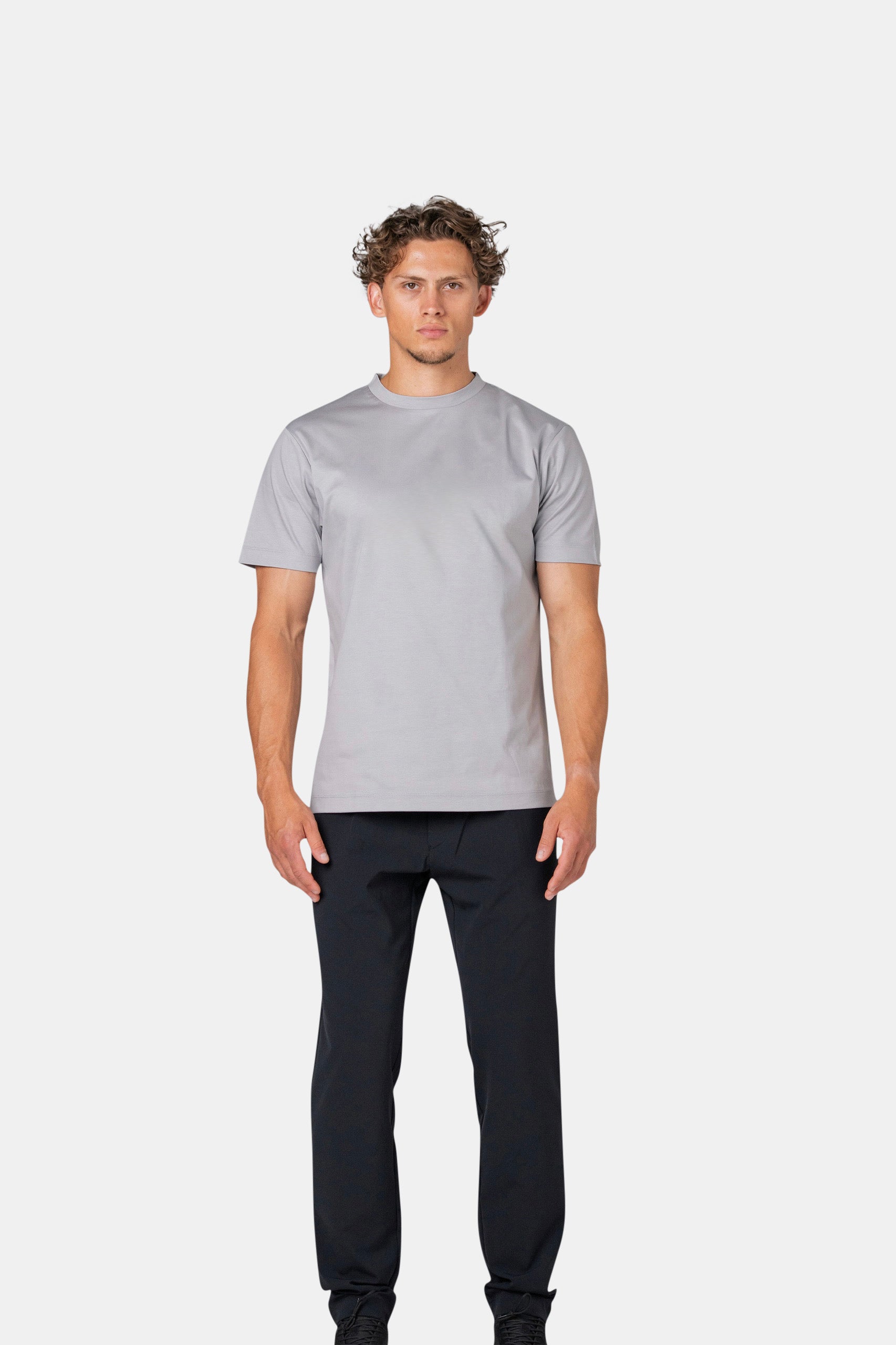 MERCERISED GLANS T-SHIRT - GRIJS